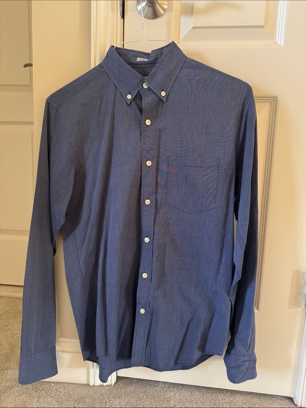 J. Crew Men's Navy Button-Down Shirt with Chest Pocket